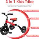 YGJT 3 in 1 Tricycle for Toddlers Age 2-5 Years Old, Folding Kids Balance Bike with Adjustable Seat and Removable Pedal, Toddler Bike Ride-on Toys for Infant, Gifts for Baby Boys Girls Birthday(Red), Large