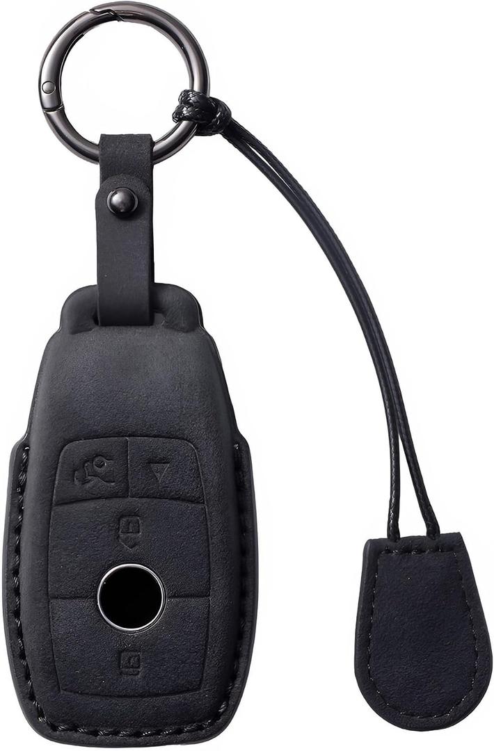 for Mercedes Benz key fob cover Suede Genuine Leather with keychain,Leather Protector Key case compatible with 2017-2023 E-Class 2018-2021 S-Class 2019-2023 A-Class C-Class G-Class