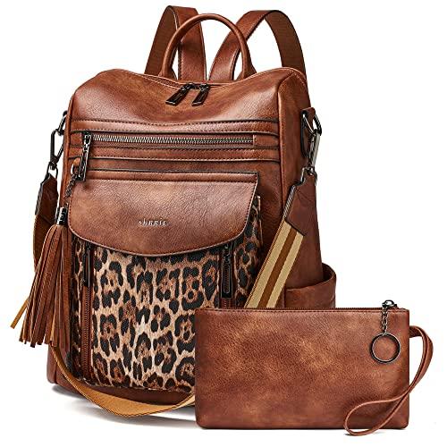 Shrrie Backpack Purse for Women Fashion Leather Backpack Purse Designer Travel Backpack Convertible Shoulder Bag with Wristlet