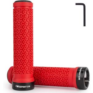 Bike Handlebar Grips, Single Lock on Bicycle Handle Bar, for BMX, Mountain, MTB, Beach Cruiser, Scooter, Folding Bike, Soft Non-Slip-Rubber Hand Grip Comfortable Ergonomic (Red)
