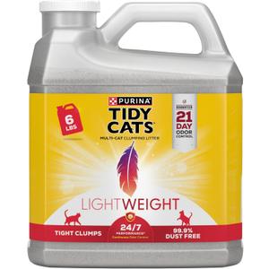 Purina Tidy Cats LightWeight, Low Dust, Clumping Cat Litter Odor Control 24/7 Performance Multi Cat Litter - 6 lb. Jug