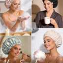 Yanibest Satin Lined Shower Cap for Women Reusable Waterproof, Frizz Free & Large Bath Cap with Soft Elastic Band, Luxury Hair Protection Caps (Green Leaves)