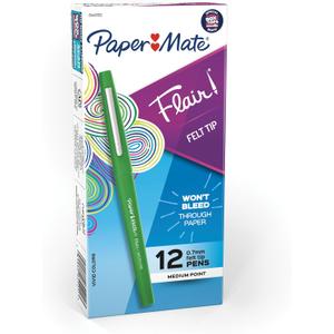 Paper Mate Flair Felt Tip Pens, Medium Point (0.7mm), Green Ink, 12 Count - Writing, Journaling, Desk Supplies