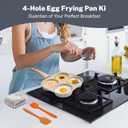 4Cup Nonstick Egg Pan Set with Lid Aluminum Omelette Skillet for Breakfast, Includes Silicone Scraper, Oil Brush, Chopsticks & Cleaning Cloth Compatible with Gas & Induction Cooktops (White)