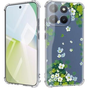 for Moto g 2026 Case 5G G Play 2025 Flowers and Marble Slim Anti-Drop Shockproof Protective Soft Shockproof Motorola Clear Phone Protective Covers 6.7 Inch (Green Clover)