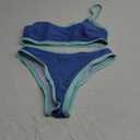 Women’s Ribbed Bikini Sets One Shoulder Top Two Piece Swimsuits Mid Rise Color Block Bathing Suit Lqrge, Blue