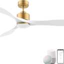 cumilo 52" Smart Ceiling Fans with Lights Remote,Quiet DC Motor,Dimmable,Gold and White Outdoor Indoor Ceiling Fan,Control with Voice Alexa App, for Modern Bedroom Patios