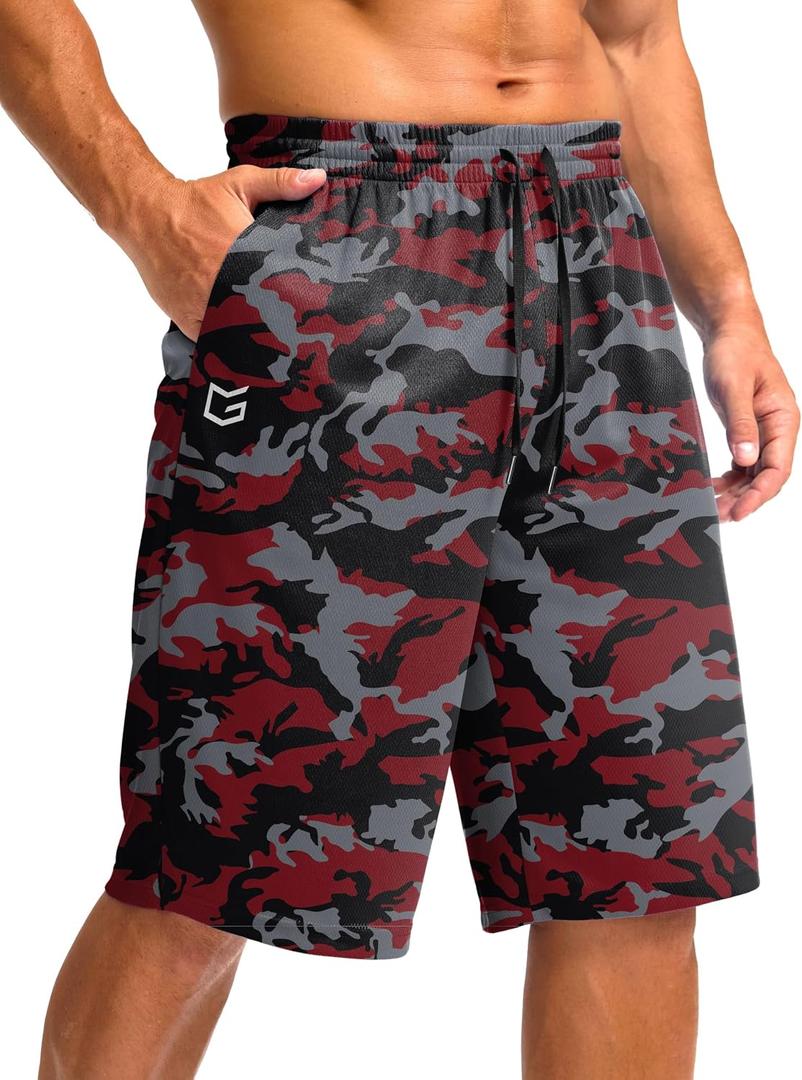 G Gradual Men's Athletic Shorts with Pockets 9" / 11" Long Basketball Shorts Lightweight Quick Dry Gym Workout Shorts for Men (Red, XXXL)