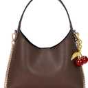 Small Hobo Bags for Women Cherry Shoulder Bag Purse Faux Leather Tote Handbag Trendy Chain Crossbody Bag (Coffee)