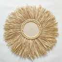 Boho Wall Mirror Decor - Raffia Straw Mirror Decor Round Handmade Wall Art for Children Room Decor Living Rooms Bedrooms Display Table Settings Home Kitchen 18in (Mirror)