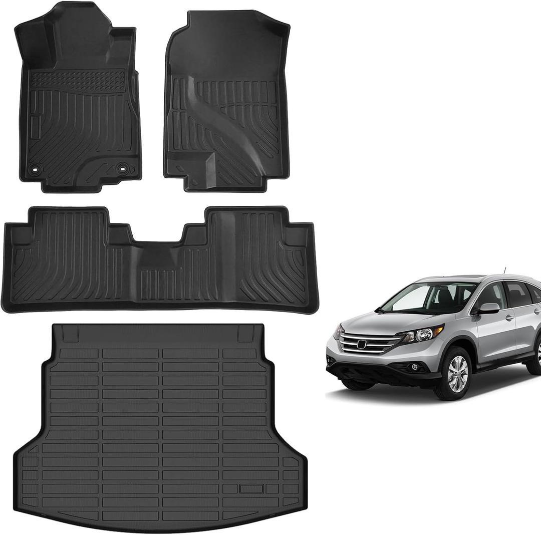 for Honda CRV Floor Mats 2012 2013 2014 2015 2016(Fit for LX & SE & EX & No subwoofer)(Not Fit for CR-V Touring&EX-L), TPE All Weather Custom Car Floor Mat Cargo Trunk Liner for Accessories