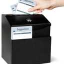 Suggestion Box with Slot and Lock, Metal Wall Mounted Ballot and 50 Free Suggestion Cards,Donation Boxes for Fundraising with 2 Keys 8.4 x 5.8 x 7.0 inch,Black (1 Pack)