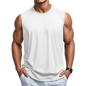 MAGCOMSEN Men's Tank Top Cotton Muscle Workout Gym Shirts Moisture Wicking Lightweight Summer Casual Sleeveless Shirts (XX-Large, White)