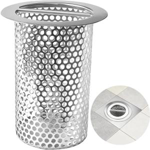 Commercial Floor Drain Strainer, 4.7" Lip Diameter, 3.5" Strainer Diameter, 5.9" Height, Perforated Cylindrical Mesh, Stainless Steel Drain Basket with Carry Handle, Fit 3.94"/ 4.33" Pipes