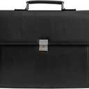 Mens Leather Briefcases Office Attorney Attache Case Ideal Gift Messenger Bag w/Padded Compartment for Laptop, Black (Black - Fits 15.6" Laptop)