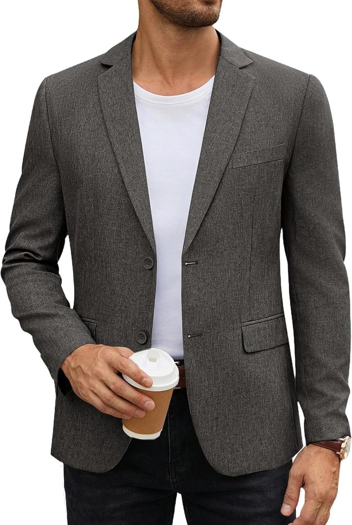 COOFANDY Men's Casual Blazer Lightweight Unlined Sport Coat Regular Fit Two Button Suit Jacket (Large, Dark Charcoal)