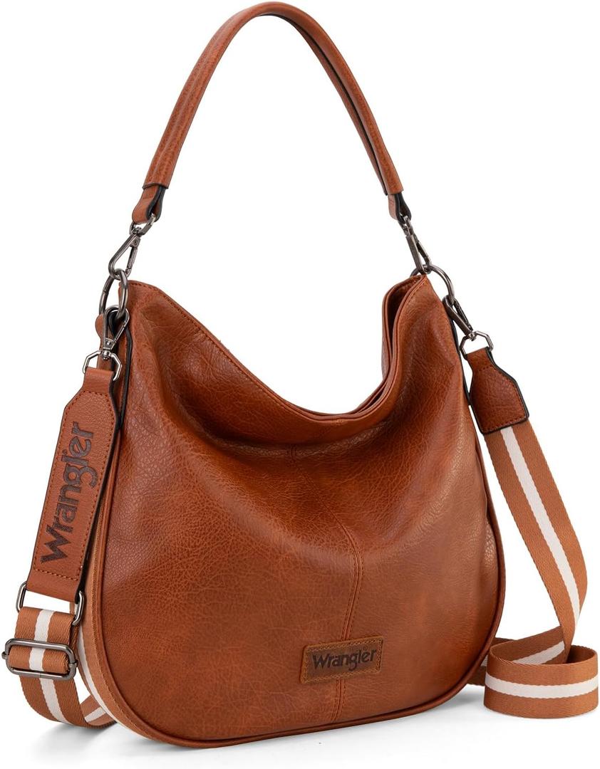 Wrangler Hobo Bags Large Crossbody Bag for Women Shoulder Purse Handbags with Adjustable Strap (Amber Brown)