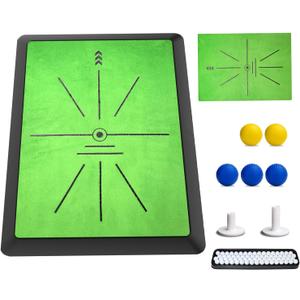 Golf Hitting Mat with Dual-Turf & Swing Feedback, Portable Golf Practice Mat with Anti-Slip Base for Indoor/Outdoor Use, Includes Ball Tray, 5 Balls & 2 Tees, Perfect Golf Mat for Chipping & Driving