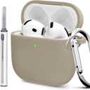 Silicone Case Cover for AirPods 4th Gen, Soft Skin, Full Protection, Keychain, Cleaner Kit (Milk Tea)