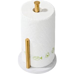 Brushed Gold Paper Towel Holder,Stainless Steel Paper Towel Holder for Kitchen Roll Organize, Standard or Jumbo-Sized Roll Paper, Countertop Roll Dispenser with Marble Base