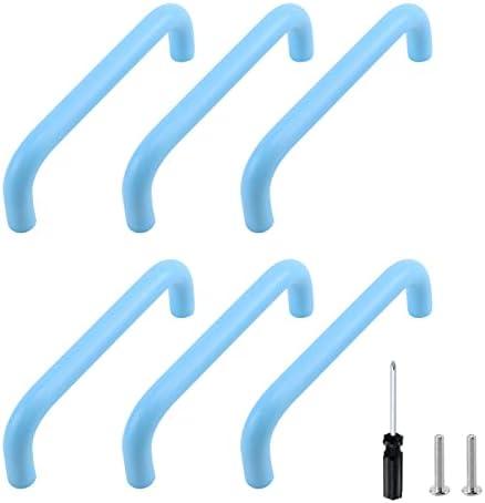 MY MIRONEY 6PCS Blue Drawer Pulls Aluminum Alloy Cabinet Handle Pulls Hardware Cute Style Cupboard Dresser Door Handles with a Screwdriver and Screws, 3.78" Hole Centers