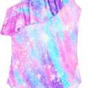 Snowheart Girls Swimsuit Adjustable Shoulder Strap UPF50+ One-Shoulder Ruffle Bathing Suit 3-12T