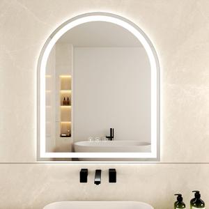 WISSMIELS Arched LED Bathroom Mirrors with Lights 30"x36" Anti-Fog, Dimmable, 3 Color, Shatterproof, Led Mirror for Bathroom, Entryway, Living Room