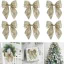 AIMUDI Champagne Glitter Wired Ribbon Bows with Twist Tie 5.5" Premade Metallic Christmas Bows for Gift Wrapping, Wreath, Garland, Holiday Crafts Party Home Outdoor Christmas Tree Decorations, 12 PCs