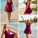 Charmo Plus One Piece Swimsuit with Skirt Ruched Tummy Control Bathing Suit Swim Dress Modest Curvy Swimwear Dark Red 2X