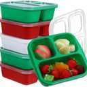 Honeydak 5 Pack Snack Containers 3 Compartment Bento Snack Boxes Divided Meal Prep Containers with Lids Reusable Adults Lunch Food Storage Box for School Work Travel(Christmas Color)