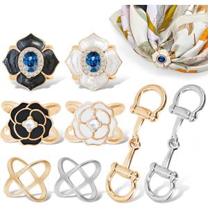 8 Sets Scarf Ring Elegant Horsebit Buckles Metal Clips for Women Scarves Pin Tshirt Ties Clip Perfect for Silk Scarves, Shawls, and Fashion Accessories