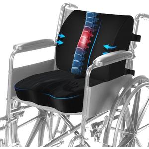 Wheelchair Cushion Set, Pressure Relief Seat Cushion with Lumbar Support, U-Shaped Design for Tailbone Comfort, Non-Slip Adjustable Straps, Breathable Removable Cover for Wheelchair Office Chair Car