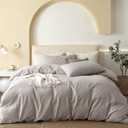 JIYUAN 100% Washed Cotton Duvet Cover Set 3 Pieces Super Queen, 1 Duvet Cover 90x98 Inches(Comforter Not Included) and 2 Pillowcases,Linen Feel Bedding Set Comfy and Breathable, Heathered Cream Grey