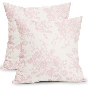 Vintage Floral Pillow Covers 18x18 Inch Set of 2 Light Pink and Cream Floral Throw Pillow Covers Chinoiserie Flower Pillowcases Rustic Farmhouse Cushion Covers for Couch Home Decor