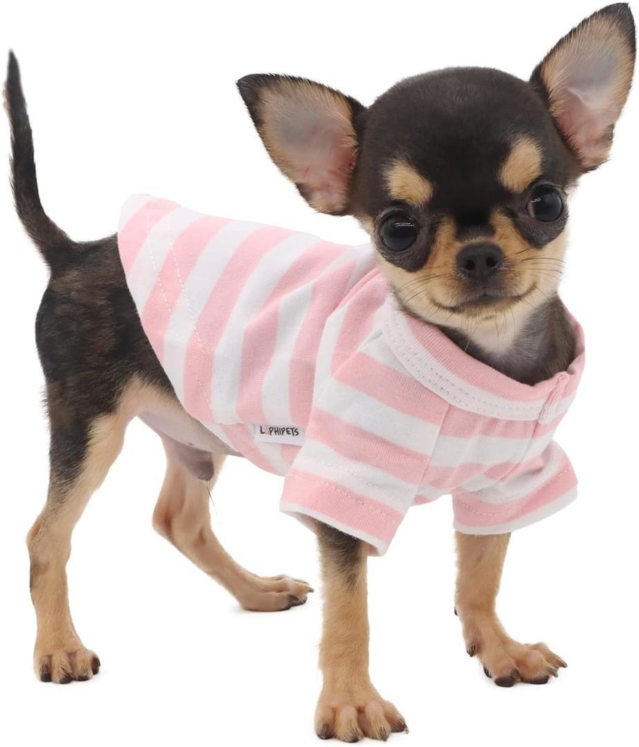 LOPHIPETS 100% Breathable Cotton Striped Dog Tee Shirt T-Shirt for Small Dogs Teacup Chihuahua Yorkie Puppy Clothes -Pink and White Strips/XS LOPHIPETS 100% Breathable Cotton Striped Dog Tee Shirt T-Shirt for Small Dogs Teacup Chihuahua Yorkie Puppy Clothes -Pink and White Strips/XS
