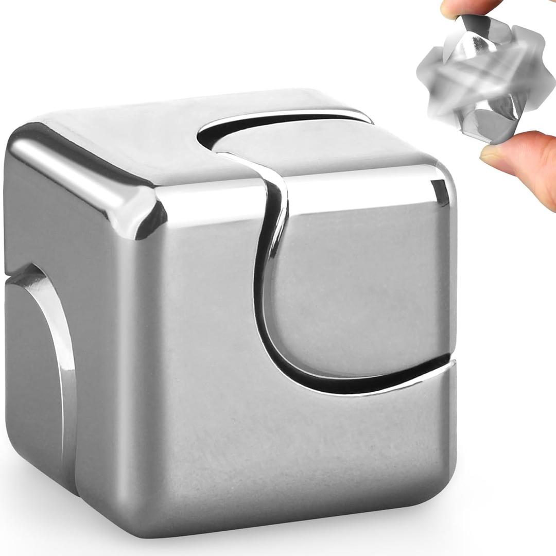 Fidgets Infinity Cube Toy Fidget Spinner Focus 2 in 1 Gyro Metal Cool Stuff Desk Gadget Office Toy Figette Sensory EDC Relaxing Tool Fingears Stocking Stuffers for Teen Boys(Sliver) (Silver)