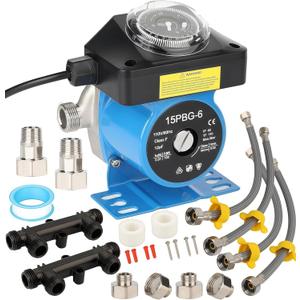 Instant Hot Water Recirculating Pump Kit with Built-in Timer  Compatible with Watts 0955805 & Grundfos 595916 Systems, Includes 2 Brass Sensor Valves (595926), 4 Supply Lines, and 4 Adapters