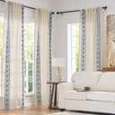 jinchan Weslie Boho Lined Linen Curtains for Living Room Blue Vintage Floral Farmhouse Curtains 108 Inches Long Extra Long Drapes for Bedroom Embroidered Rod Pocket Blue on Beige 2 Panels