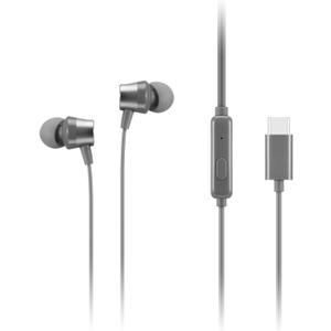 Lenovo - 300 Wired in-Ear USB-C Headphones - in-Line Microphone - USB-C Connectivity - Play & Pause Button - 3 Sizes Silicone Ear Tips Included, Grey