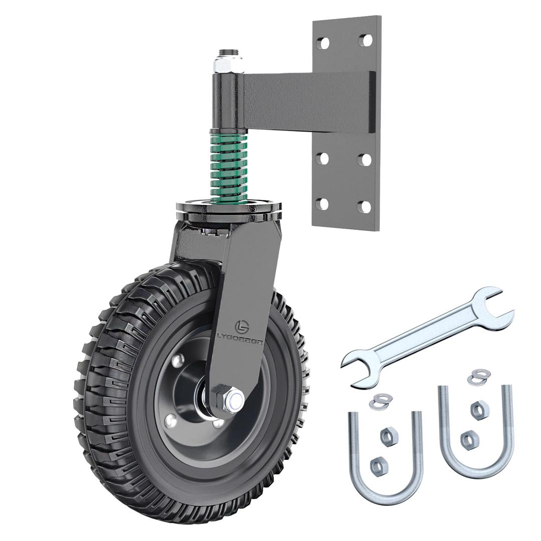 Gate Wheel, 8 Inch Wheel Diameter, 15.4 Inch Height, Suit for Metal Tube & Wooden Gate, 700lbs Capacity, Spring-Loaded Heavy Duty Rubber Caster, Black