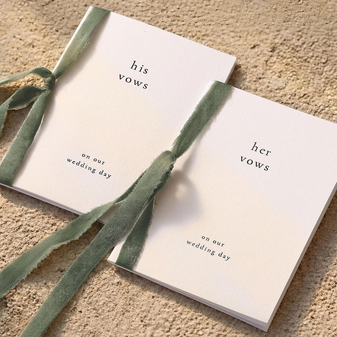 Engrowtic 2 Set Wedding Vow Books Her His Vows Elegant Wedding Books with Ribbons A6 Pocket Size Vow Journals for Bridal Shower, Engagement Keepsake (Green)