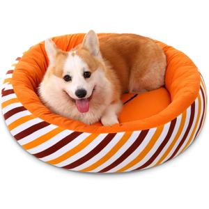 Halloween Donut Round Dog Bed and Cat Cushion for Small Medium Dogs, Calming Dog Beds, Pumpkin Cat Beds for Indoor Cats, Fits up to 15lbs Pet,Dog Decorations Pet Gifts(Small,20"x20") 