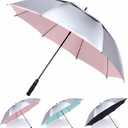 MRTLLOA Extra Large Golf Umbrella, 54/62/68/72 Inch Automatic Open, Oversize Double Canopy Vented Windproof Waterproof Sports Umbrellas for Rain (Silver/Pink)