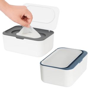 2 Pack Wipes Dispenser, Wipe Holder for Baby & Adult, Seposeve Refillable Wipe Container, Keeps Wipes Fresh, One-Handed Operation. Non-Slip, Easy Open/Close Wipes Pouch Case (Blue and Grey)