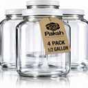 Paksh Novelty Wide Mouth Glass Mason Jar 64 Oz - 4 Pack - Wide Mouth, Airtight Lid, USDA Approved BPA-Free Dishwasher Safe Canning Jar for Fermenting, Sun Tea, Kombucha, Dry Food Storage, Clear