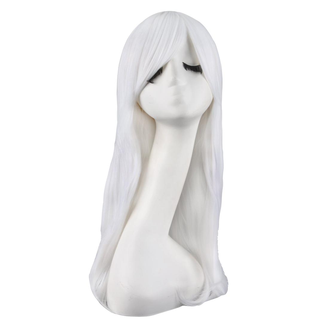 MapofBeauty 24 Inch Long Side Bangs Wavy Curly Party Wig, White