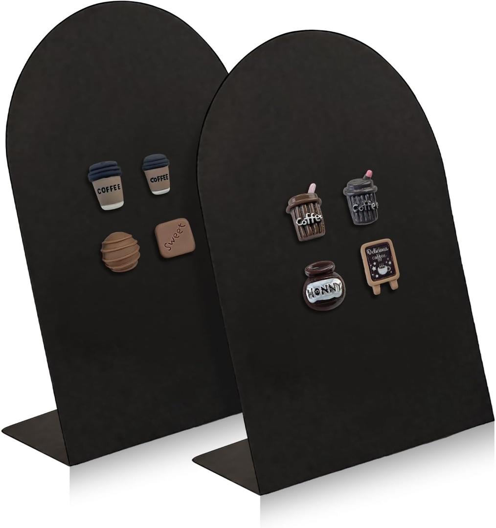 Desk Magnetic Message Board, Metal Bulletin/Memo Board with Magnetic Pen Holder and Flower Pins with Stand, Souvenir/Photo Display Board for Home, Office, Dormitory, Apartment, 8 * 11Inch (Black)