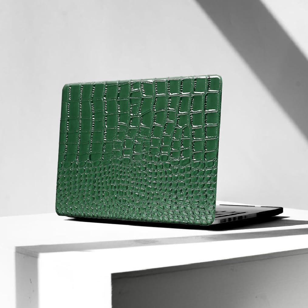 KEROM Compatible for MacBook Air 13 inch Case 2026 M5, 2022-2025 M4/M3/M2 A3449 A3240 A3113 A2681, Textured Luxury Crocodile Aligator Skin Snakeskin PU Leather Hardshell Case & Keyboard Cover, Green