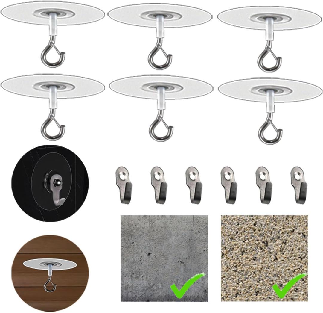 Crhexpva No Hole Adhesive Ceiling Hooks for Popcorn Concrete Textured Ceiling Unsmooth Wall Surface, No Drilling Self Adhesive Ceiling Hooks