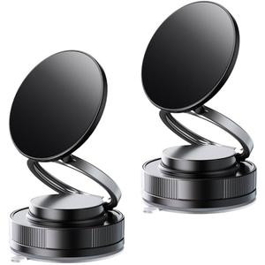 Vacuum Magnetic Phone Holder for Car,2800gf Strong Magnetic Phone Mount,360° Adjustable & Reinforced Suction Cup for Dashboard/Mirror,Car Phone Holder Compatible with iPhone Android （Matte Black）